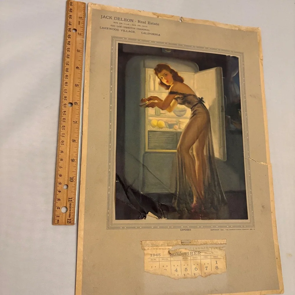 1945 December Calendar Pinup Girl Art Jack Deleon RealEstate Lakewood California